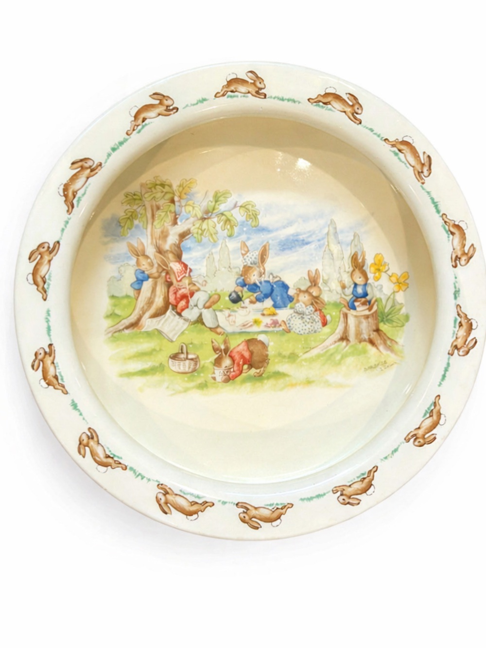 Royal Doulton Bunnykins “Picnic” Vintage Porcelain Porridge Bowl picnic 7.5”
